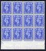 Great Britain 1950-52 KG6 1d light ultramarine marginal block of 8 showing damaged jubilee line below stamps R20/8 and R20/10 (ex cyl 191 dot) stamps unmounted mint (mounted in margin)