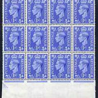 Great Britain 1950-52 KG6 1d light ultramarine marginal block of 8 showing damaged jubilee line below stamps R20/8 and R20/10 (ex cyl 191 dot) stamps unmounted mint (mounted in margin)