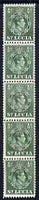 St Lucia 1938-48 KG6 1/2d green perf 12.5 coil strip of 5 with coil join, one stamp folded over for display, superb unmounted mint. as SG 128a