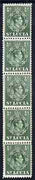 St Lucia 1938-48 KG6 1/2d green perf 12.5 coil strip of 5 with coil join, one stamp folded over for display, superb unmounted mint. as SG 128a