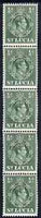 St Lucia 1938-48 KG6 1/2d green perf 14.5 x 14 coil strip of 5 with coil join, one stamp folded over for display, superb unmounted mint. as SG 128