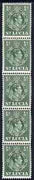 St Lucia 1938-48 KG6 1/2d green perf 14.5 x 14 coil strip of 5 with coil join, one stamp folded over for display, superb unmounted mint. as SG 128