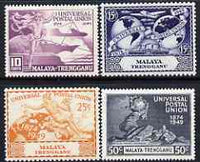 Malaya - Trengganu 1949 KG6 75th Anniversary of Universal Postal Union set of 4 mounted mint, SG 63-66