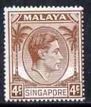 Singapore 1948-52 KG6 4c brown P18 unmounted mint SG19