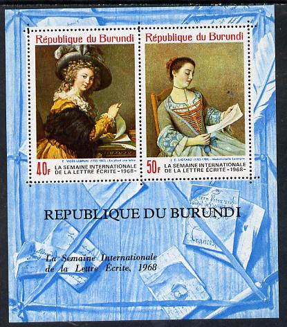 Burundi 1968 Letter Writing Week (Paintings) perf m/sheet containing 2 values unmounted mint, Mi BL 28A