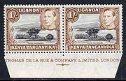 Kenya, Uganda & Tanganyika 1938-54 KG6 Lake Naivasha 1s P13 x 12.5 marginal pair with DLR imprint stamps unmounted mint SG145b