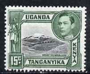 Kenya, Uganda & Tanganyika 1938-54 KG6 Mt Kilimanjaro 15c black & green P13.75 x 13.25 mounted mint SG138