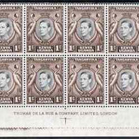 Kenya, Uganda & Tanganyika 1938-54 KG6 Crowned Cranes 1c black & chocolate imprint block of 8 with 'value retouch' unmounted mint SG131ag