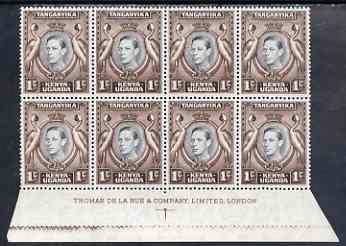 Kenya, Uganda & Tanganyika 1938-54 KG6 Crowned Cranes 1c black & chocolate imprint block of 8 with 'value retouch' unmounted mint SG131ag