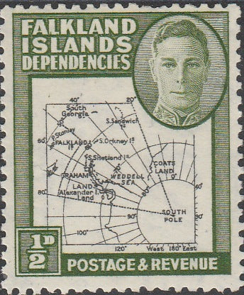 Falkland Islands Dependencies 1946-49 KG6 Thick Maps 1/2d unmounted mint SG G1