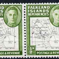 Falkland Islands Dependencies 1946-49 KG6 Thin Maps 1/2d horiz pair one stamp with 'dot on T' variety, unmounted mint but tiny mark on one, SG G9var