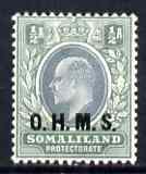 Somaliland 1904-05 Official KE7 1/2a opt'd OHMS fine mounted mint SG O10