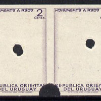 Uruguay 1948 Monument to Rodo (Writer) 2c (Statue of Rodo) imperf proof pair of frame only in issued colour with security punch holes & slight soiling (ex Waterlow archives) As SG 979