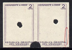 Uruguay 1948 Monument to Rodo (Writer) 2c (Statue of Rodo) imperf proof pair of frame only in issued colour with security punch holes & slight soiling (ex Waterlow archives) As SG 979