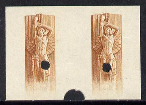 Uruguay 1948 Monument to Rodo (Writer) 1c (Statue of Ariel) imperf proof pair of vignette only in issued colour with security punch holes & slight soiling (ex Waterlow archives) As SG 978, plus issued stamp