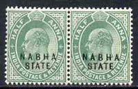 Indian States - Nabha 1903-09 KE7 1/2a green horiz pair, one stamp with 'broken A in Nabha' variety, unmounted mint SG38