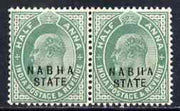 Indian States - Nabha 1903-09 KE7 1/2a green horiz pair, one stamp with 'broken A in State' variety, unmounted mint SG38