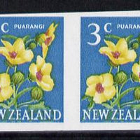 New Zealand 1967 Puarangi 3c Hibiscus (from def set) imperf horiz pair unmounted mint, SG 849var*