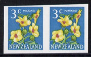 New Zealand 1967 Puarangi 3c Hibiscus (from def set) imperf horiz pair unmounted mint, SG 849var*