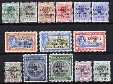 Bahamas 1942 KG6 Landfall of Columbus opt set complete 1/2d to £1 mounted mint, SG 162-75a