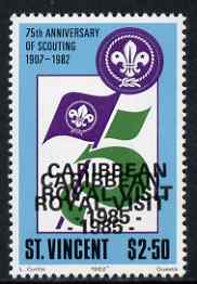 St Vincent 1985 Caribbean Royal Visit on $2.50 Scout Anniversary with overprint doubled, unmounted mint as SG 939