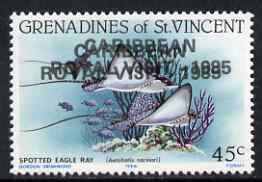 St Vincent - Grenadines 1985 Caribbean Royal Visit on 45c Eagle Ray (Reef Fishes) with overprint doubled, unmounted mint as SG 421