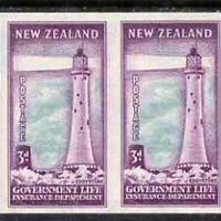 New Zealand 1947-65 Life Insurance 3d Lighthouse imperf pair on gummed watermarked paper, unmounted mint as SG L46