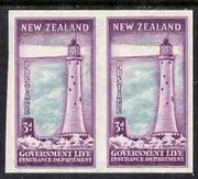 New Zealand 1947-65 Life Insurance 3d Lighthouse imperf pair on gummed watermarked paper, unmounted mint as SG L46