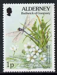 Guernsey - Alderney 1994-98 Flora & Fauna Defs 1p Damselfly & Flowers unmounted mint SG A60