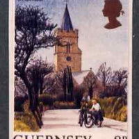 Guernsey 1984 Pictorial def 8p full colour imperf die proof on Cromalin plastic card with QUESTA printed on the back, exceptionally rare (ex archives) as SG303