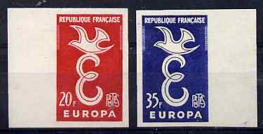 France 1958 Europa set of 2 imperf marginals unmounted mint, as SG 1397-98