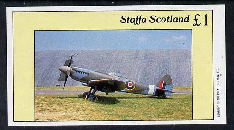 Staffa 1982 WW2 Aircraft #3 (Hurricane) imperf souvenir sheet (£1 value) unmounted mint