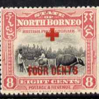 North Borneo 1918 Ploughing with Buffalo 8c + 4c (Red Cross Fund) mounted mint, SG 241