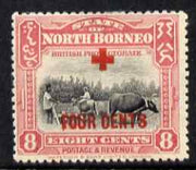 North Borneo 1918 Ploughing with Buffalo 8c + 4c (Red Cross Fund) mounted mint, SG 241