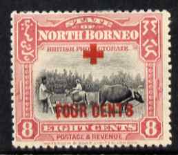 North Borneo 1918 Ploughing with Buffalo 8c + 4c (Red Cross Fund) mounted mint, SG 241