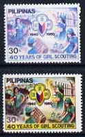 Philippines 1980 40th Anniversary of Girl Scouting 2p with yellow omitted plus normal. both unmounted mint SG 1588var