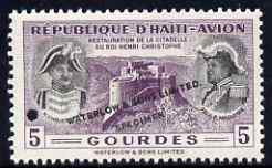 Haiti 1954 Restoration of Christophe's Citadel 5g in unissued colours with tiny security punch hole and overprinted Waterlow & Sons Limited, Specimen unmounted mint, as SG 512, rare printer's sample