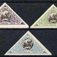 Cinderella - United States 1934 New Jersey State Stamp Exhibition set of 3 triangular perf labels mounted mint