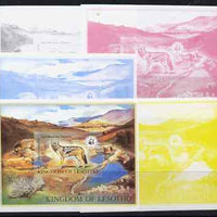 Lesotho 1981 WWF - Jackal Wildlife m/sheet, the set of 5 imperf progressive proofs compriing 4 individual colours (black, magenta, cyan & yellow) plus all 5-colour composite (4 colours plus gold) unmounted mint as SG MS 473