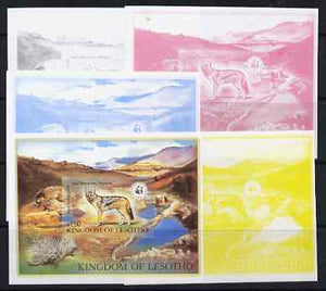 Lesotho 1981 WWF - Jackal Wildlife m/sheet, the set of 5 imperf progressive proofs compriing 4 individual colours (black, magenta, cyan & yellow) plus all 5-colour composite (4 colours plus gold) unmounted mint as SG MS 473