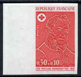 France 1972 Red Cross Fund - Doctors (Nicholas Desgenettes - Military Physician) IMPERF colour trial in red unmounted mint as SG 1979 (Yv 1735)