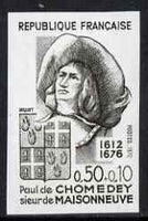 France 1972 Red Cross Fund - Paul de Chomedey (founder of Montreal) IMPERF colour trial in black unmounted mint,,as SG 1951 (Yv 1706)