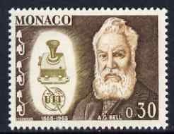 Monaco 1965 Alexander Graham Bell & telephone 30c from ITU Centenary set unmounted mint, SG 824