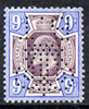 Great Britain 1902 KE7 9d with the rare Board of Trade Perfin (inverted) very lightly mounted mint