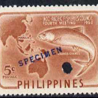 Philippines 1952 Indo-Pacific Fisheries 5c brown unmounted mint overprinted SPECIMEN with security punch hole, scarce and unusual as SG744