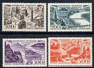 France 1949 Air set of 4, 100f, 200f, 300f & 500f unmounted mint except 200f which is lightly mounted, SG 1055-58