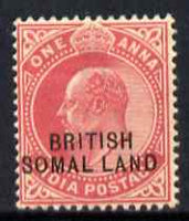 Somaliland 1903 KE7 opt at bottom on 1a carmine with 'SOMAL.LAND' variety, light overal toning mounted mint SG26d