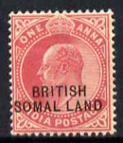 Somaliland 1903 KE7 opt at bottom on 1a carmine with 'SOMAL.LAND' variety, light overal toning mounted mint SG26d