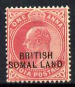 Somaliland 1903 KE7 opt at bottom on 1a carmine with 'SOMAL.LAND' variety, light overal toning mounted mint SG26d