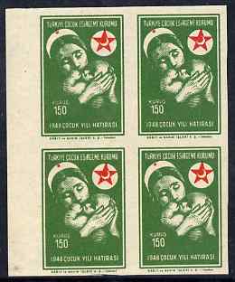 Turkey 1949 Postal Tax - Nurse & Baby 150k marginal block of 4 IMPERF unmounted mint but minor wrinkles